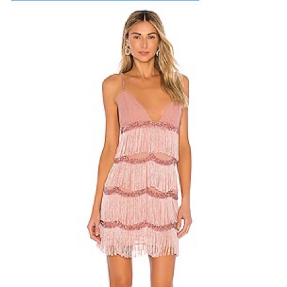 NBD Carter Fringe Mini Dress Pink Embellished sequin party Revolve Sz M $368